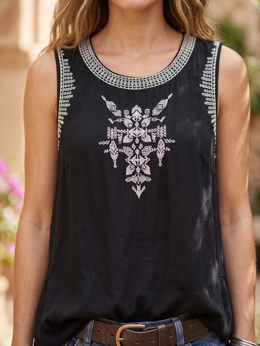 Jessica Simpson Patxi Embroidered Boho Top Whimsigoth Festival Sleeveless